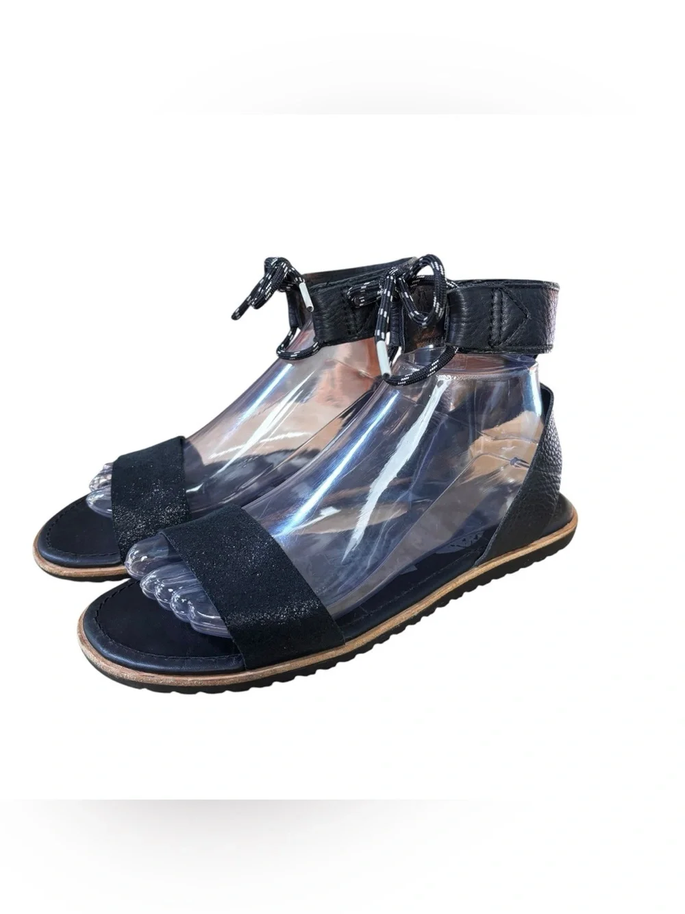 Sorel Joanie Ankle Black Leather Wrap Lace Sandals – Sz 8